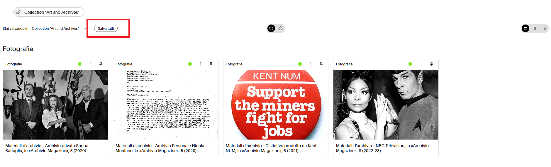 immagine salva collezione opzione salva tutti